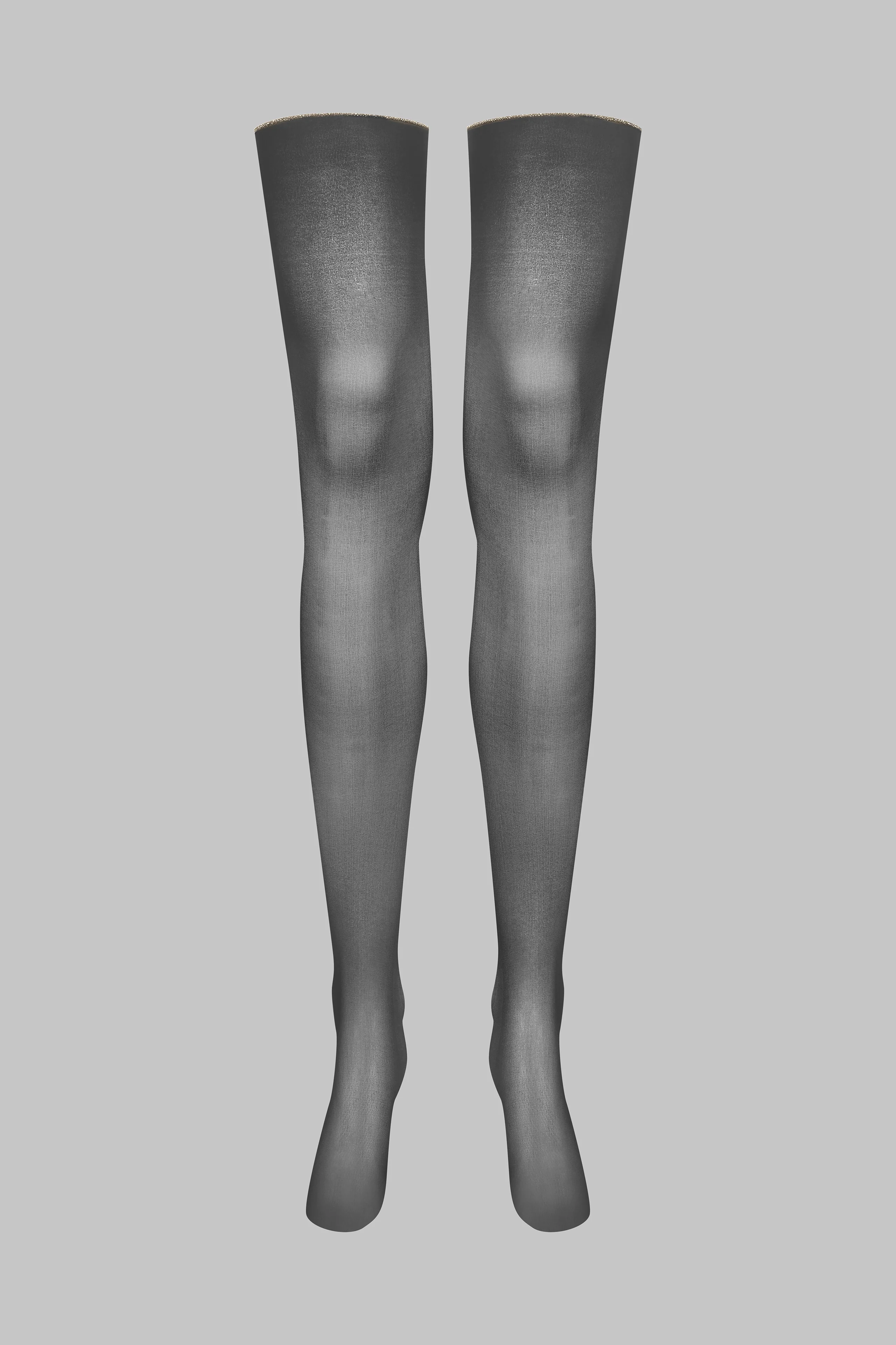 Geschnittene, gerollte Strümpfe mit Nähten aus Lurex 20D - Schwarz/Gold - Legwear - Image 3